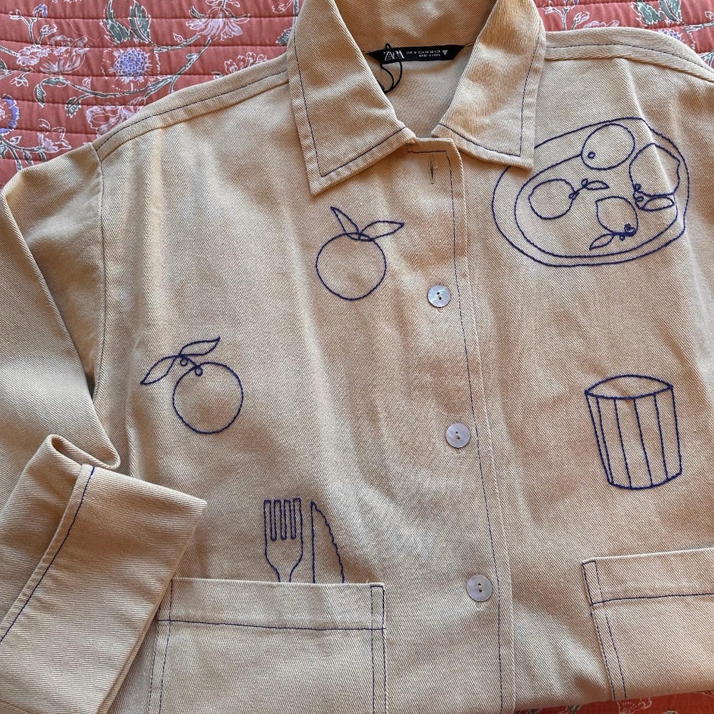 BNWT Zara Chore Embroidered Food Jacket!